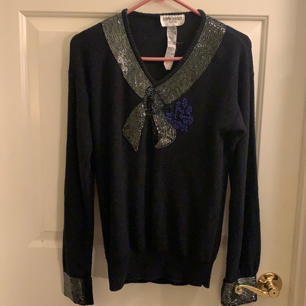 Vintage 80s Black sequin beaded sweater Medium